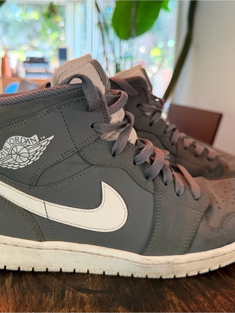 Jordan Gray and White High-Top Sneaker with Wing Logo